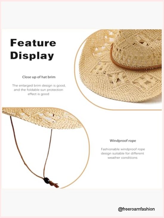 Sparkly Straw Cowboy Hat with Wide Brim, Foldable Sun Hat for Outdoor main image 2